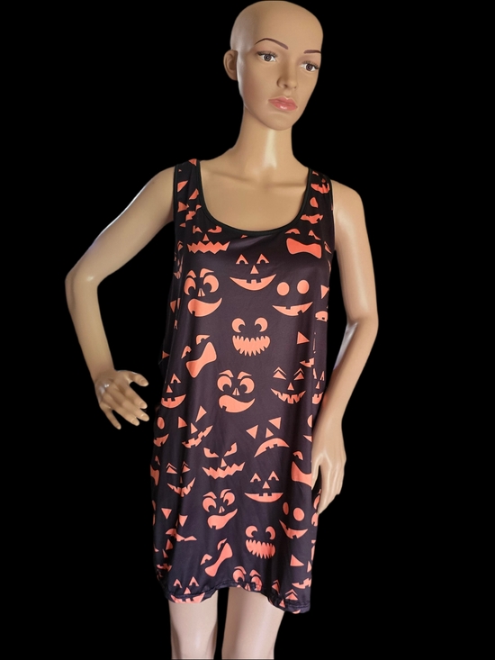 G. M. H. Tops - Black Halloween Pumpkin Print Tank Top - Festive Sleeveless Tee